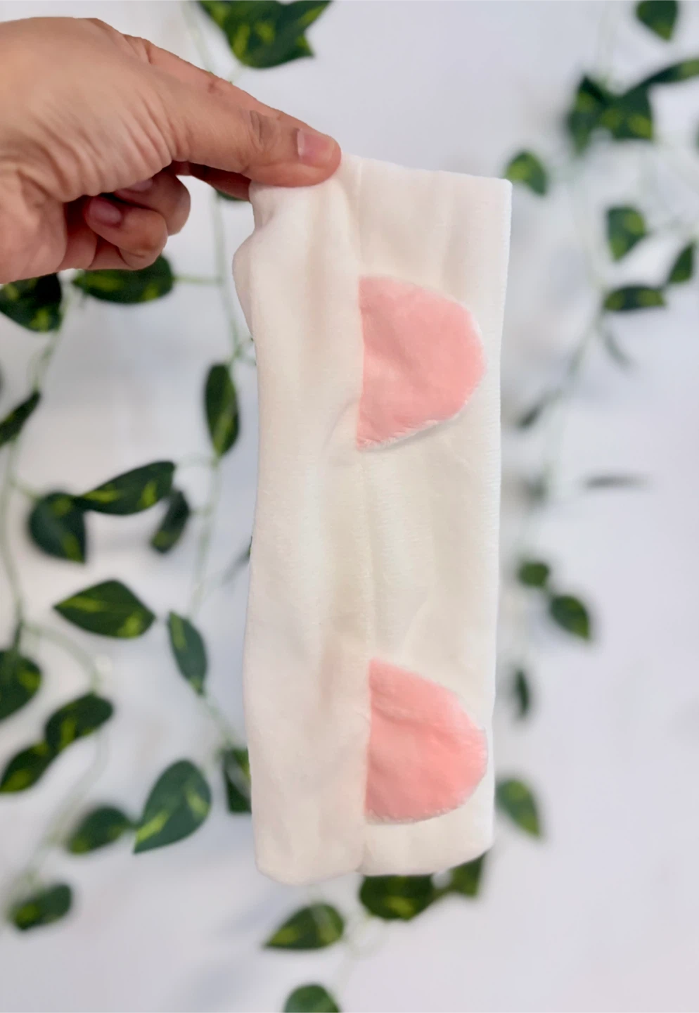 White Fuzzy Headband with Pink Ears (new )
