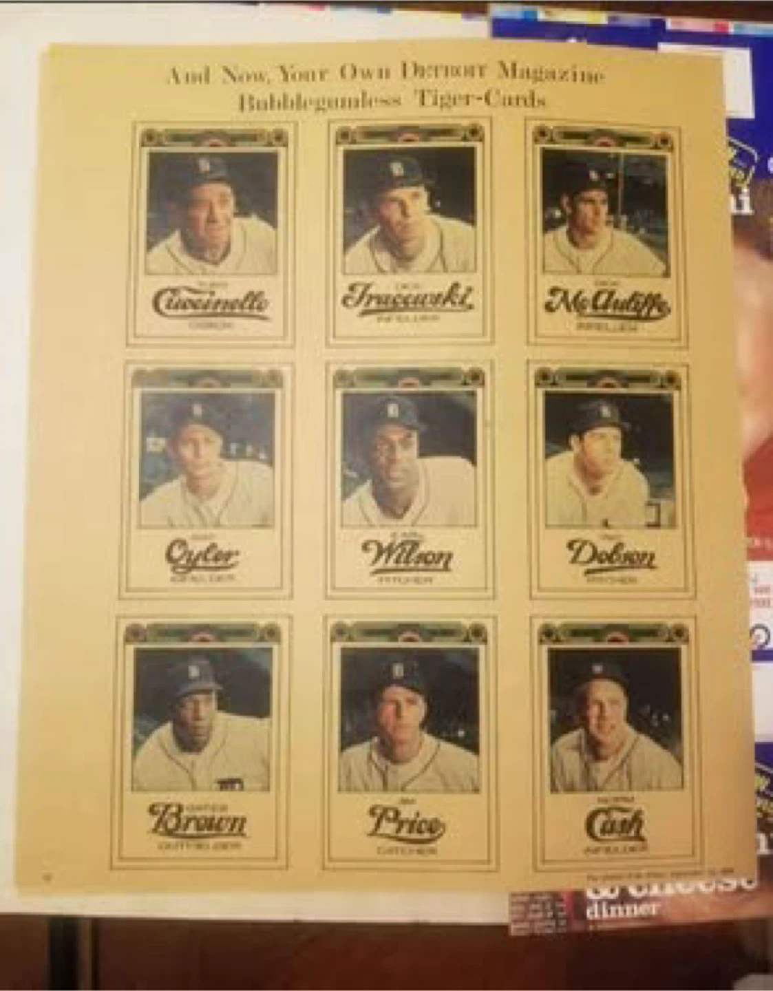 Original 1968 Detroit Tigers Bubblegumless Cards Uncut - photo 2
