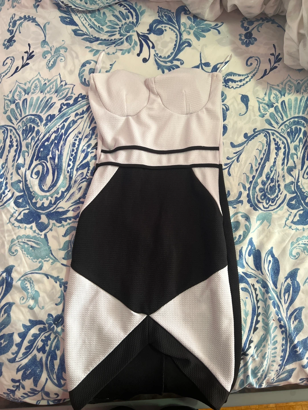 Strapless Bodycon Dress Black and White Geometric