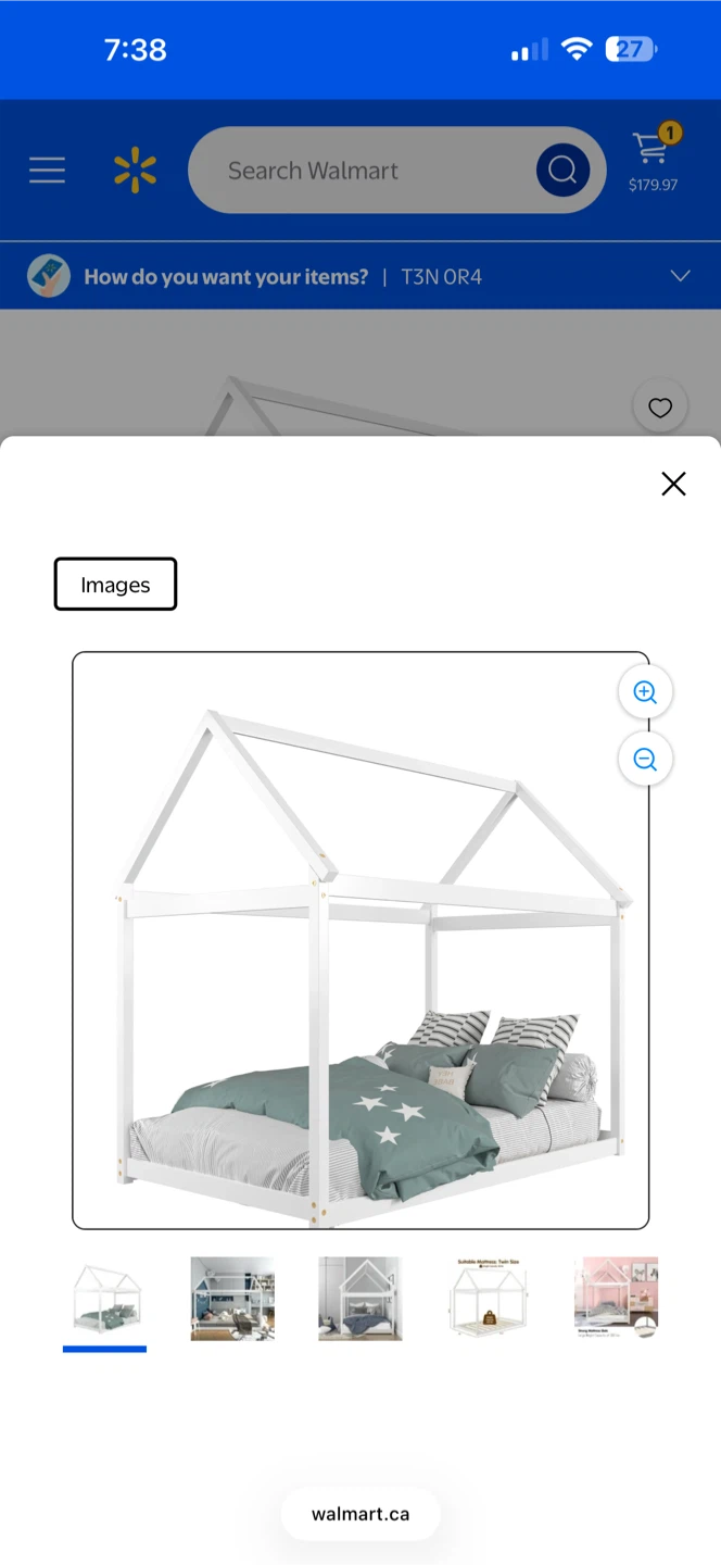 Costway Twin House Bed Frame w/ Roof - White