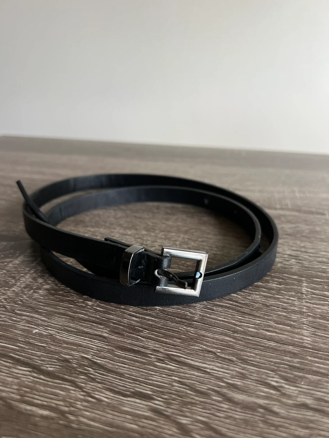 Black Faux Leather Skinny Belt - photo 3