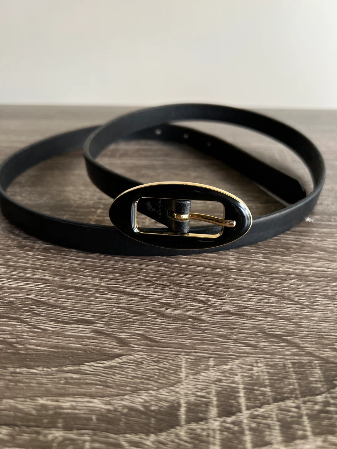 Black Banana Republic Belt with Gold Oval Buckle