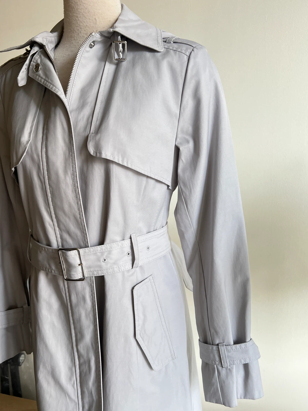 Cole Haan Light Grey Trench Coat with Hood - photo 5