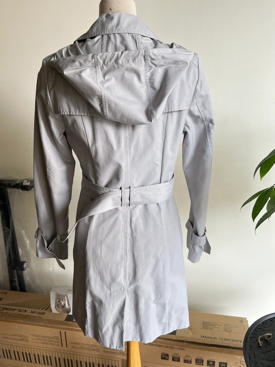 Cole Haan Light Grey Trench Coat with Hood - photo 2