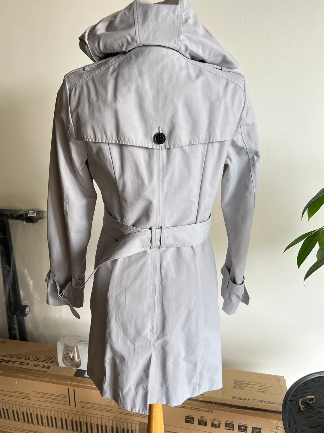 Cole Haan Light Grey Trench Coat with Hood - photo 3