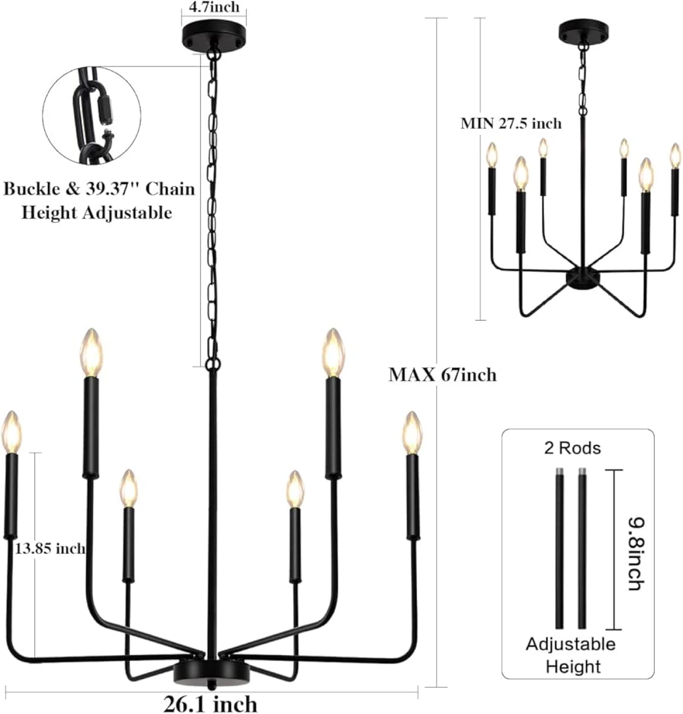 LASENCHOO Black 6 Light Chandelier - photo 2