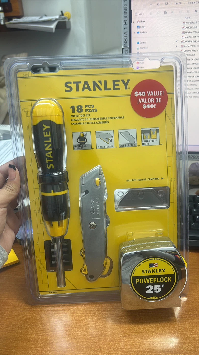 Stanley 18-Piece Mixed Tool Set with 25' Powerlock Tape Measure