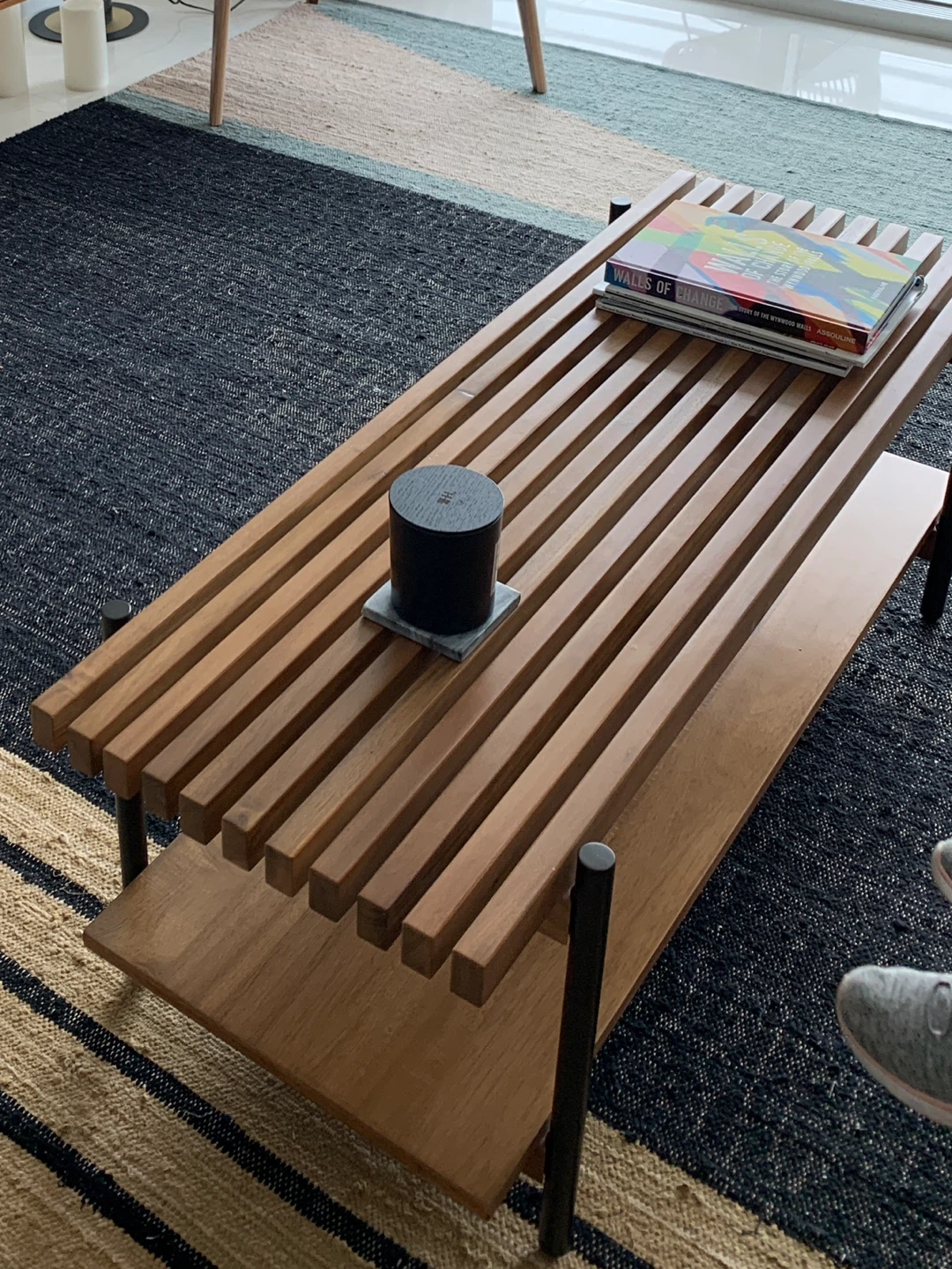 West Elm Wooden Slat Coffee Table with Shelf