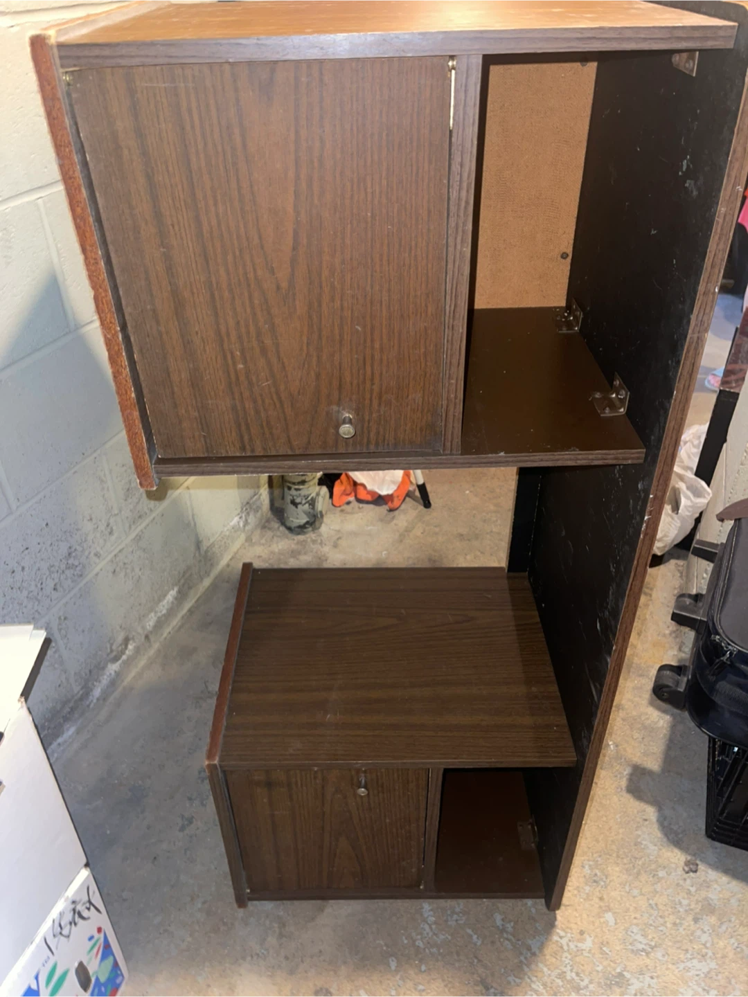Vintage Wood Cabinet with Door and Shelving
