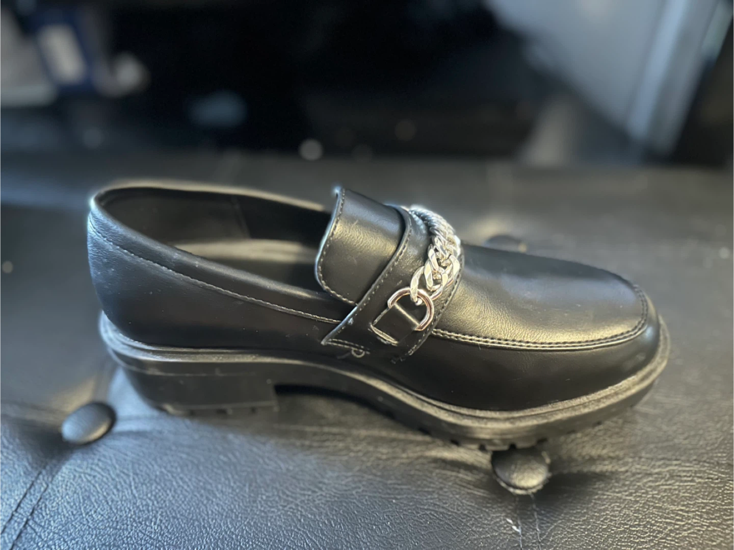 Black Loafers Size 8.5 with Chain Detail
