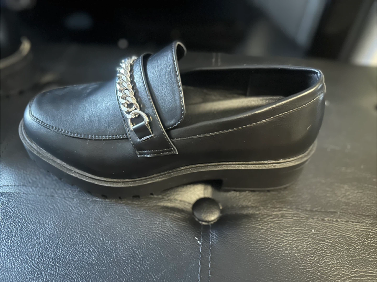 Black Loafers Size 8.5 with Chain Detail - photo 2