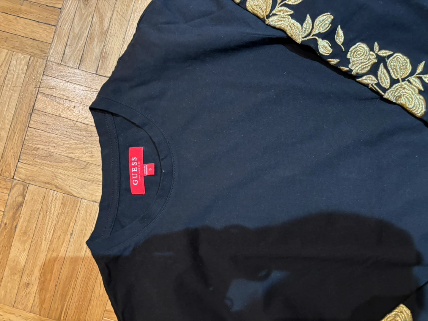 Guess Black Long Sleeve Shirt with Gold Floral Embroidery - photo 2
