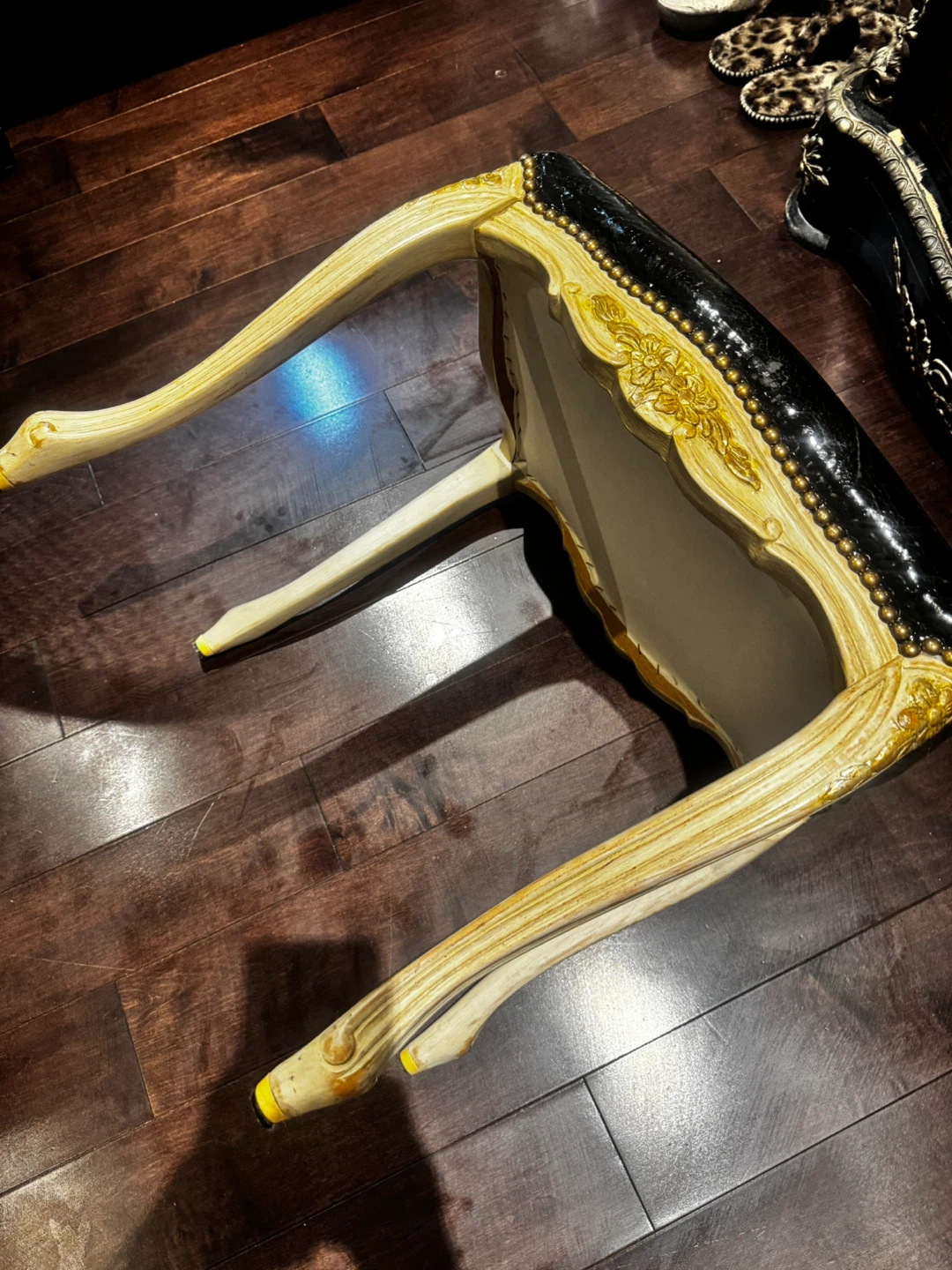Black Faux Leather Vanity Stool with Gold Accents - photo 2