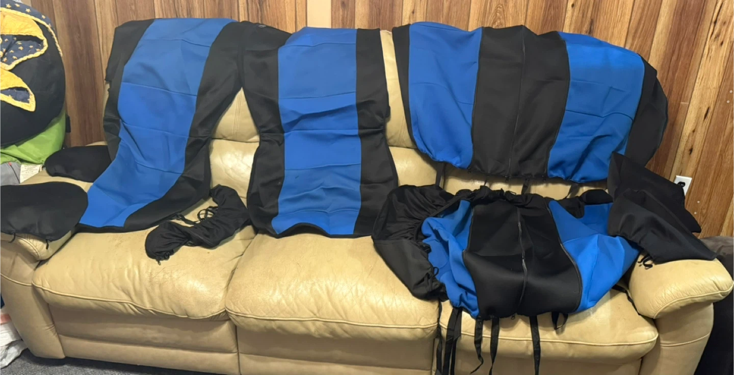Blue and Black Car Seat Covers Set, $25