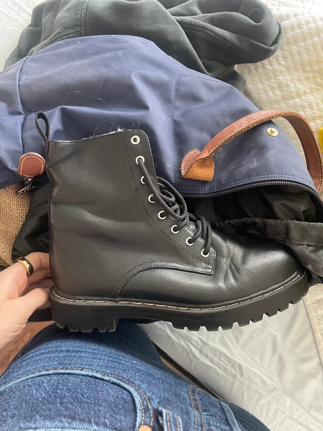 H&M Black Lace-Up Boots Size 8