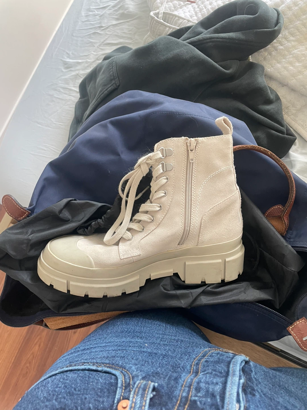 Lace-Up Ankle Boots - Beige Suede - photo 2