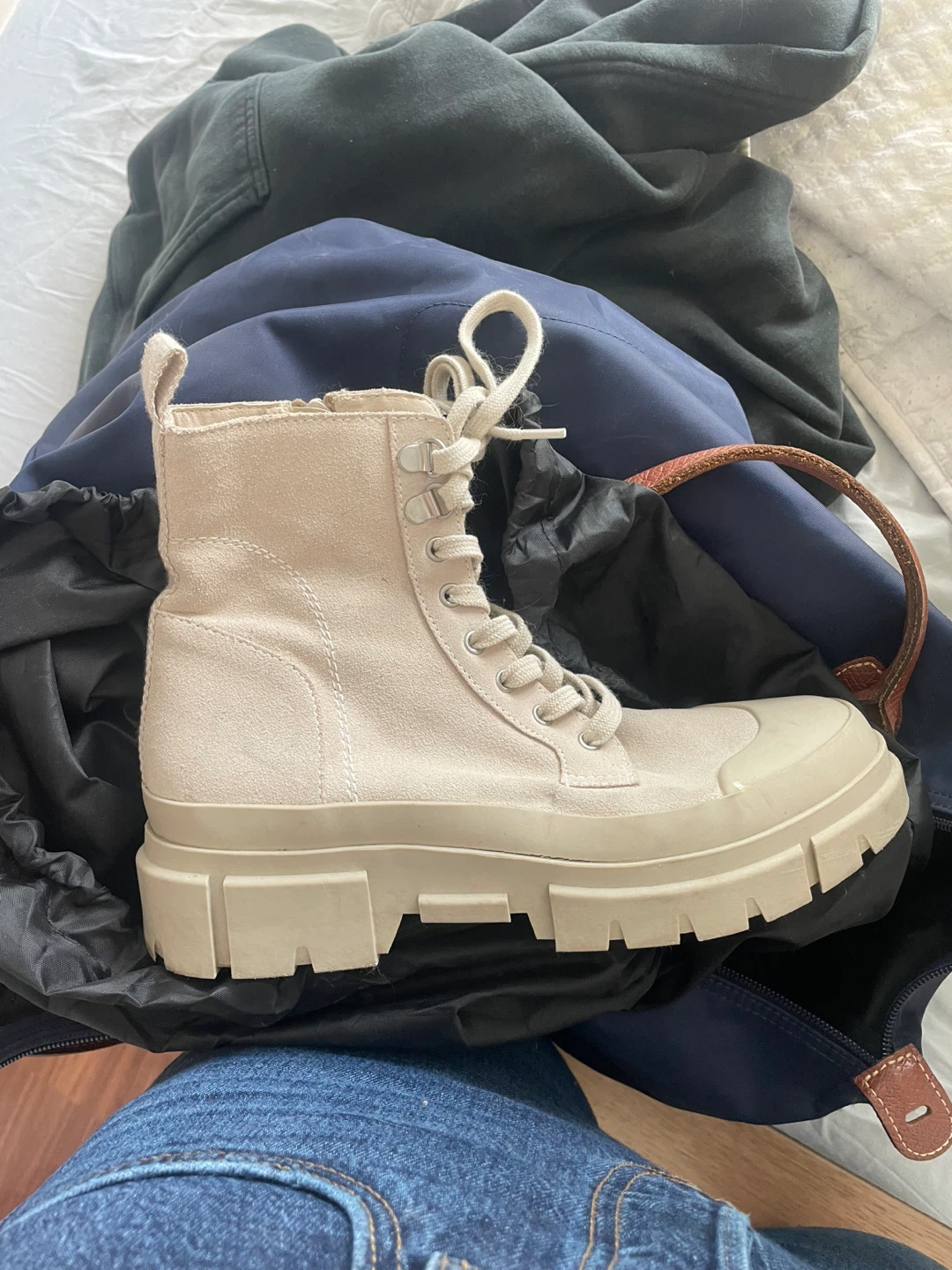 Lace-Up Ankle Boots - Beige Suede