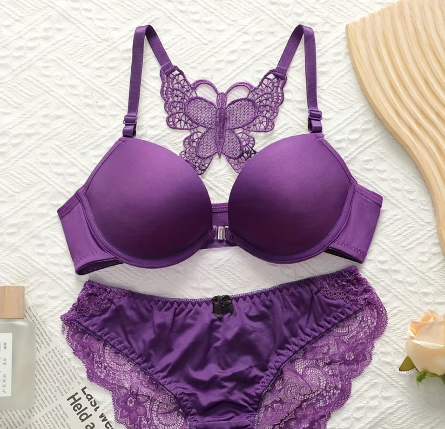 Purple Lace Butterfly Bra and Panty Set