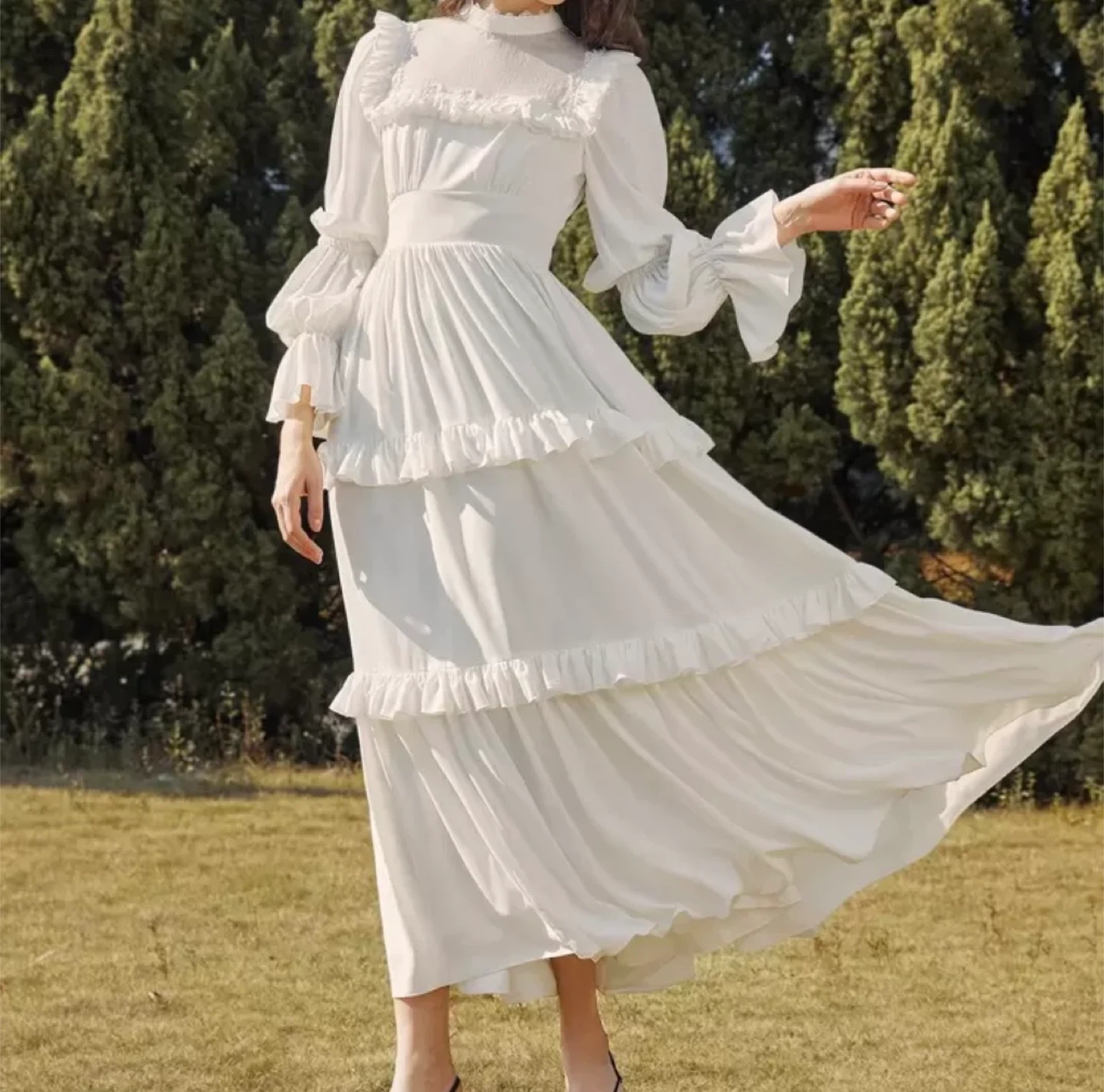 White Ruffle Tiered Maxi Dress