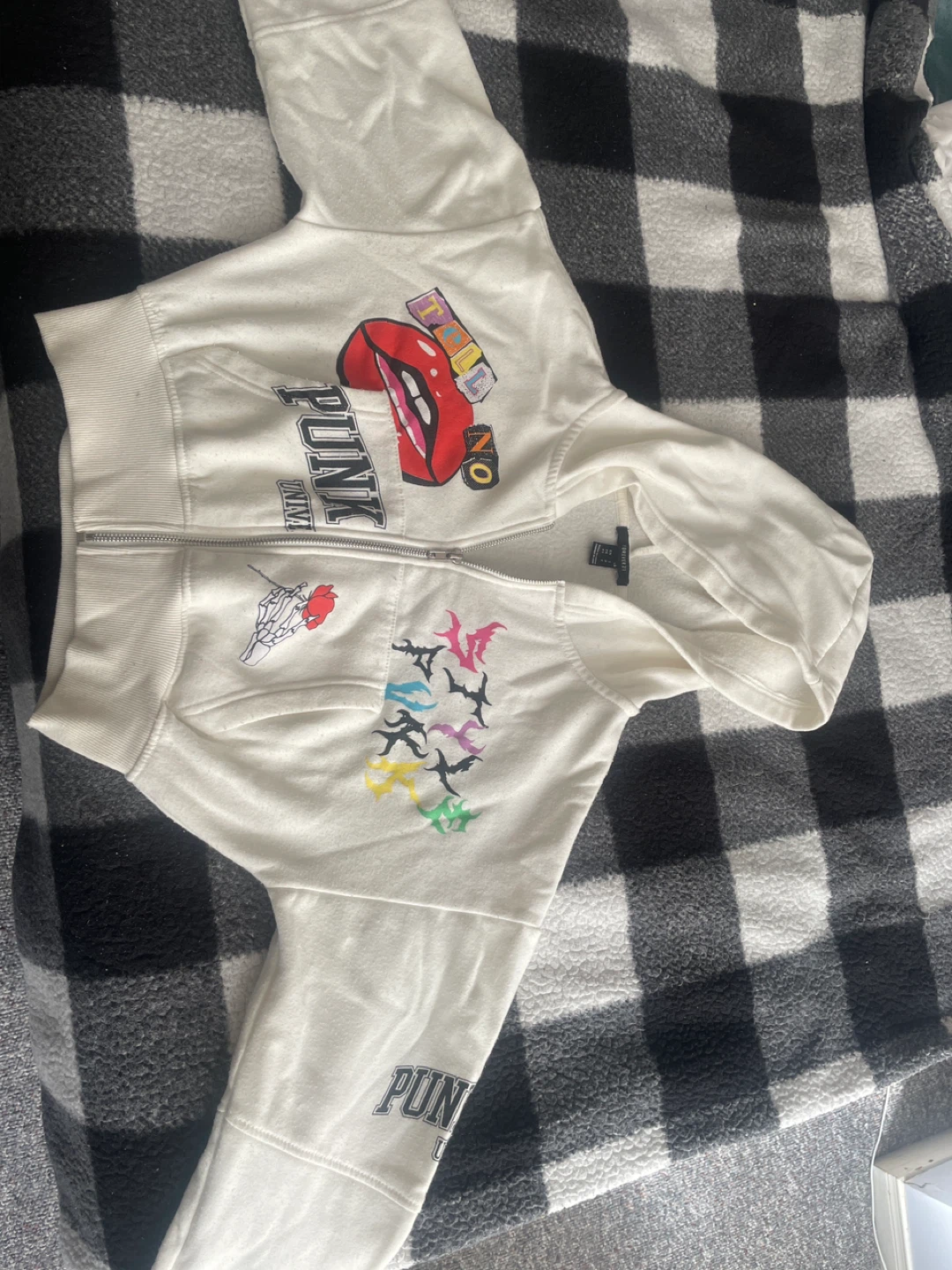 Forever 21 Cream Punk Rock University Zip-Up Hoodie - photo 2