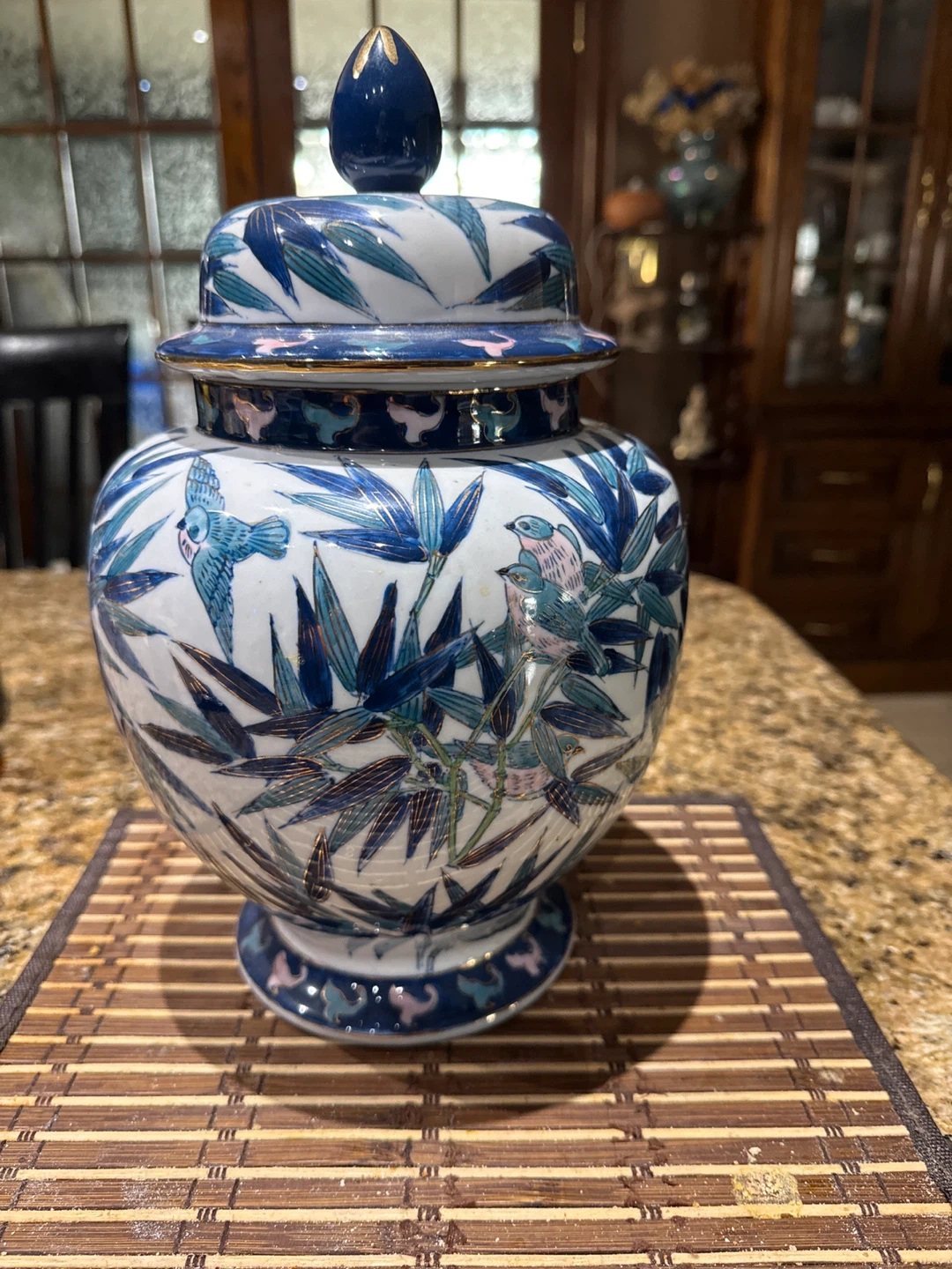 Decorative Ginger Jar with Birds and Bamboo