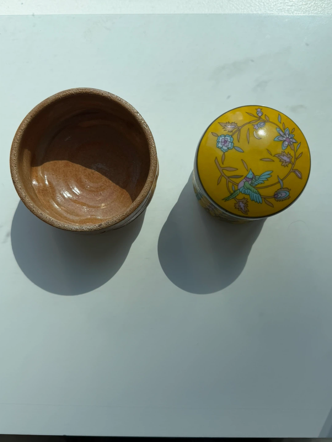 Yellow Ceramic Trinket Boxes with Floral Design - stackable - photo 3