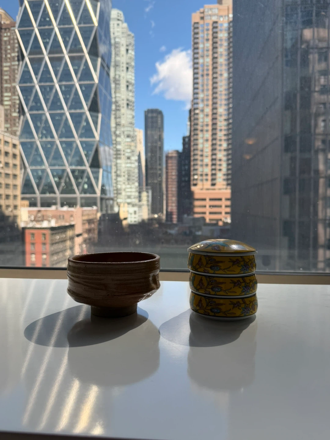Yellow Ceramic Trinket Boxes with Floral Design - stackable