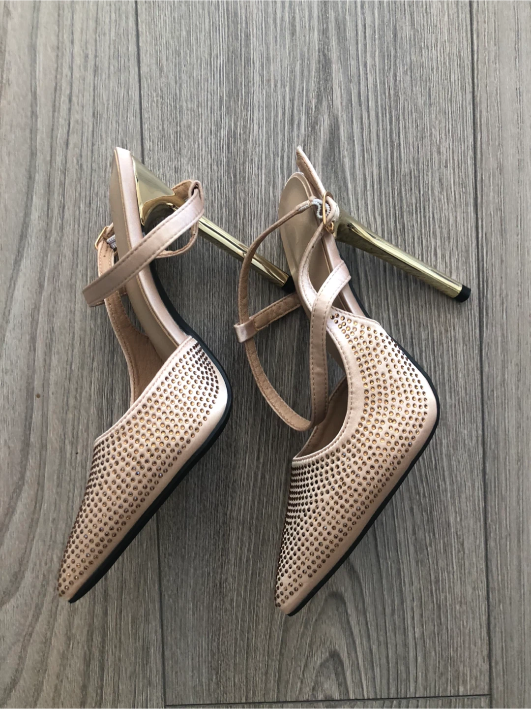 Gold Rhinestone Heels with Ankle Strap