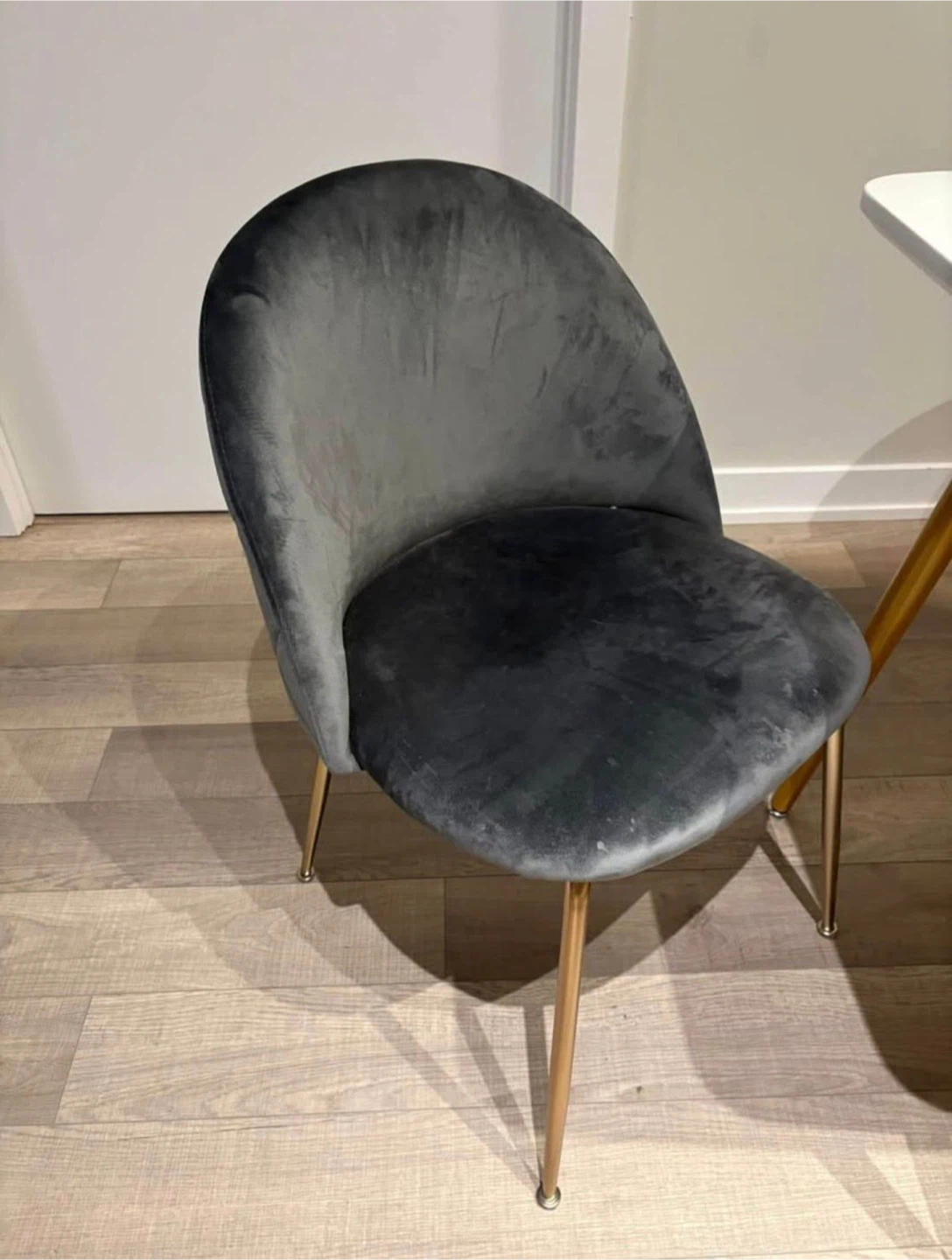Set of 2 Grey Velvet Dining Chairs with Gold Legs - photo 4