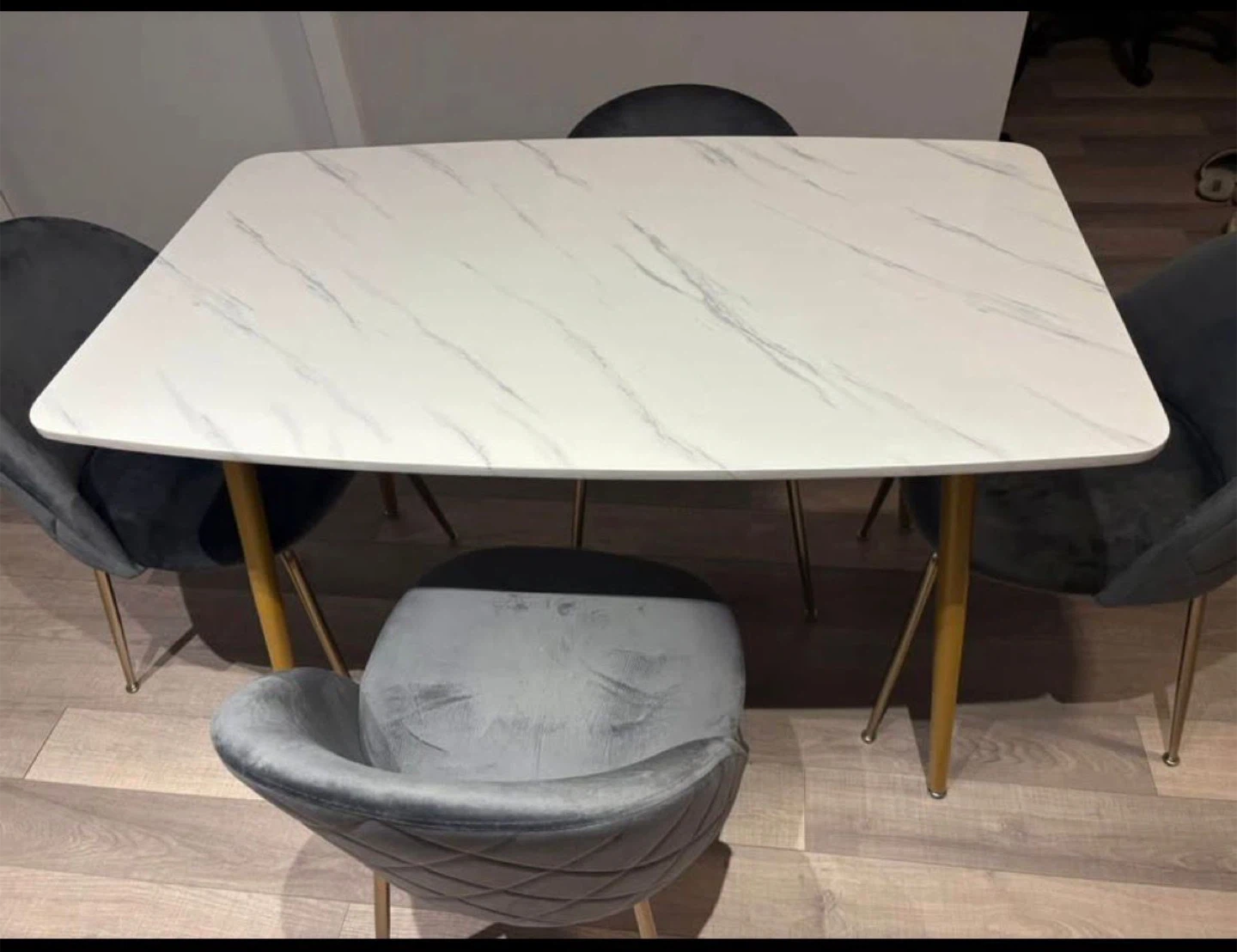 Set of 2 Grey Velvet Dining Chairs with Gold Legs - photo 5
