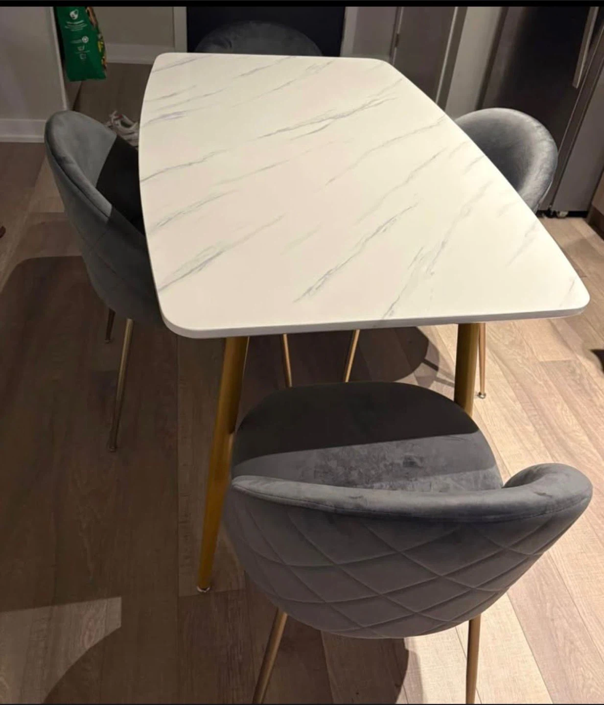 Set of 2 Grey Velvet Dining Chairs with Gold Legs