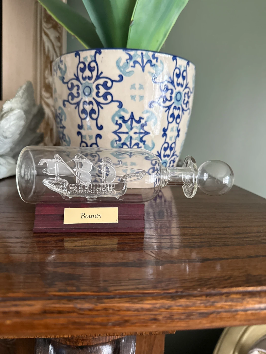 Glass Ship Decanter with "Bounty" Label