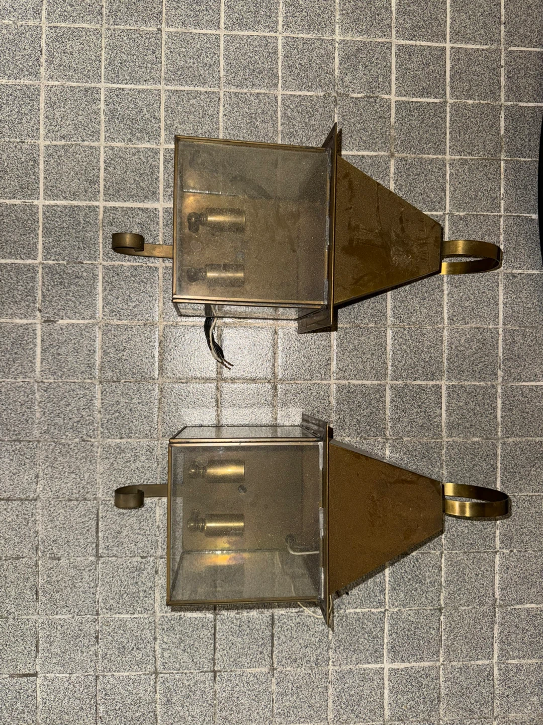 Vintage Brass Wall Sconces with Glass Lantern Shades - photo 2