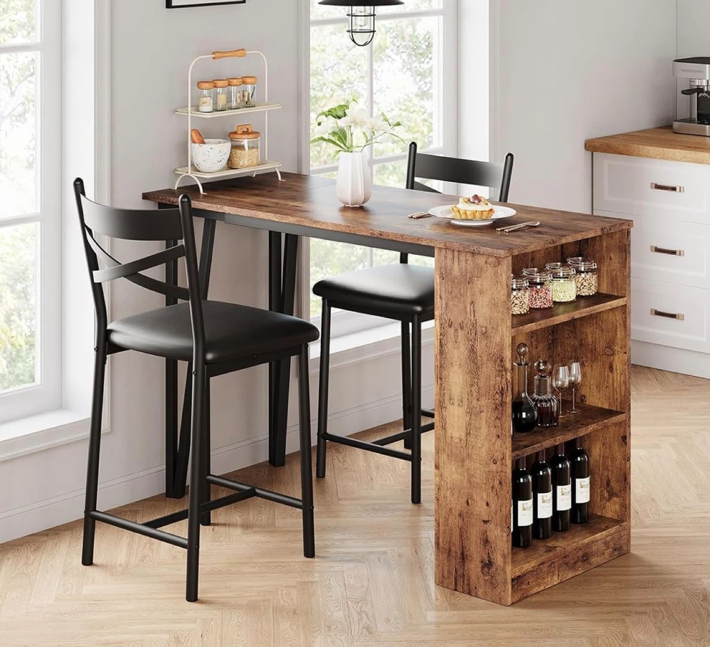 3-Piece Counter Height Dining Set with Storage Shelves. BLACK - photo 4