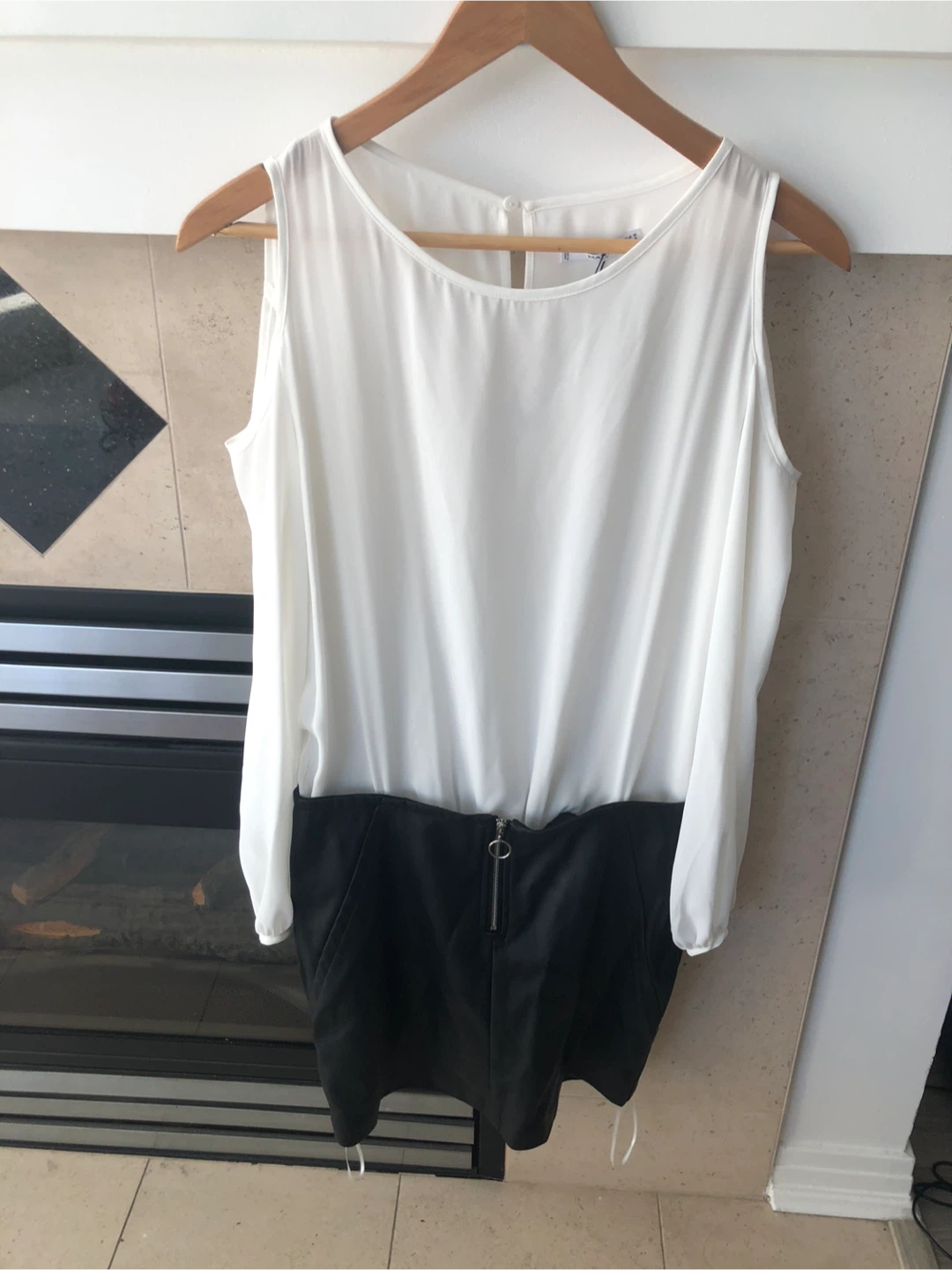 New Mango White & Black Cold   shoulder Dress Size M