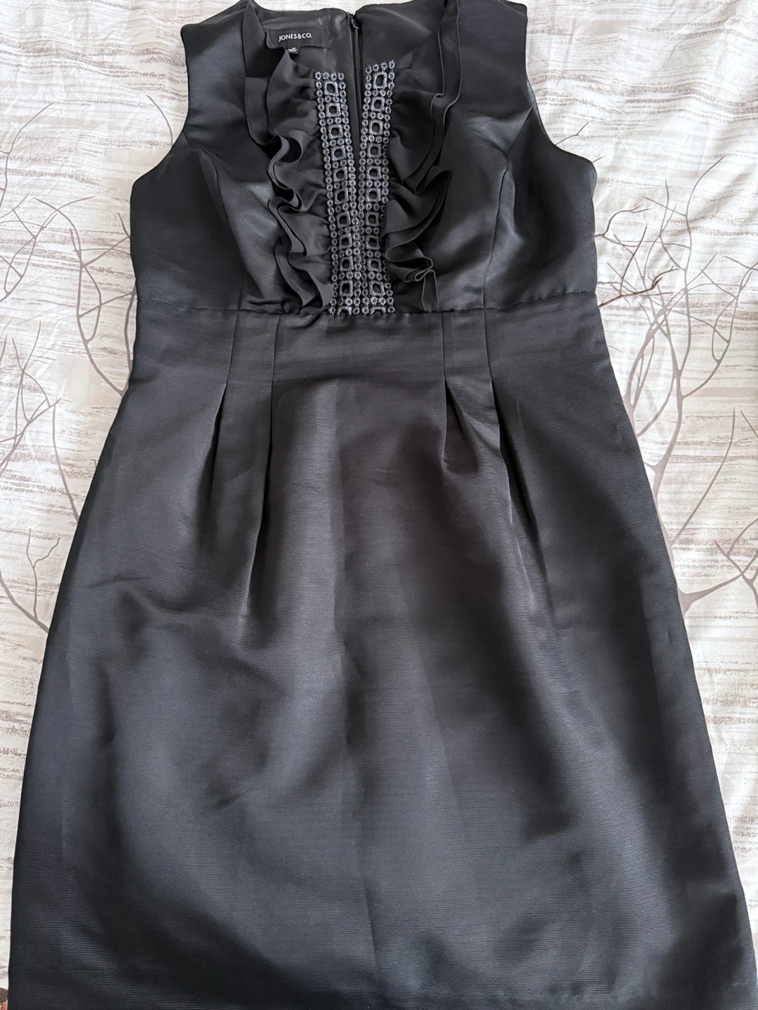 JONES&CO. Black Embellished Ruffle Dress