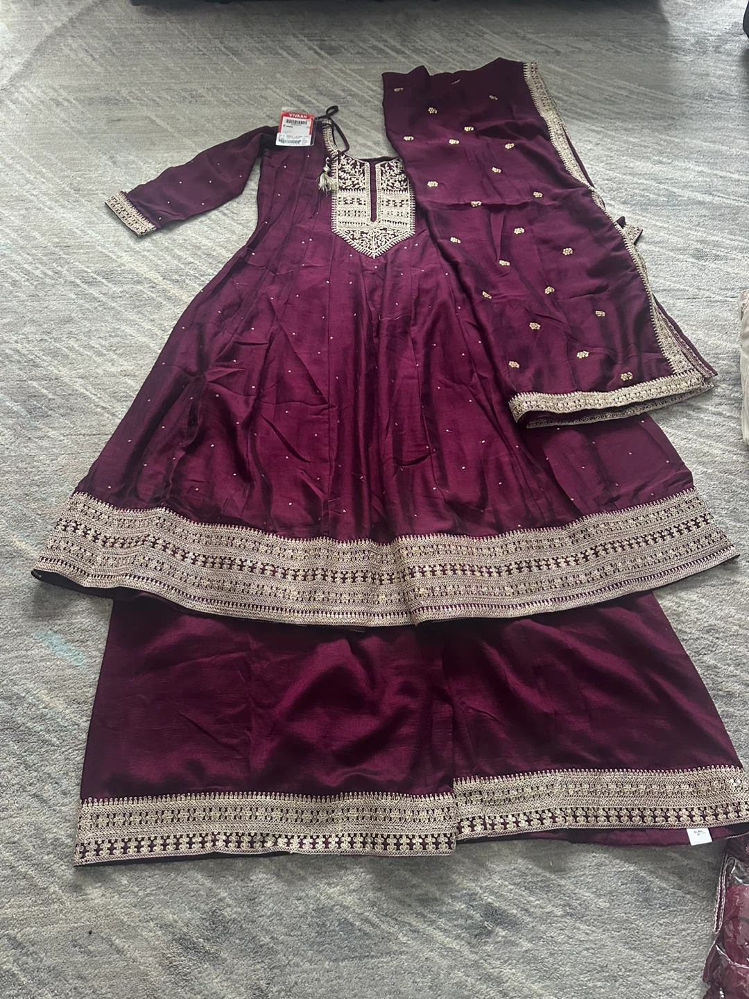 BN Indian Ethnic Wear Dress - Purple Silk with Gold Embroidery
