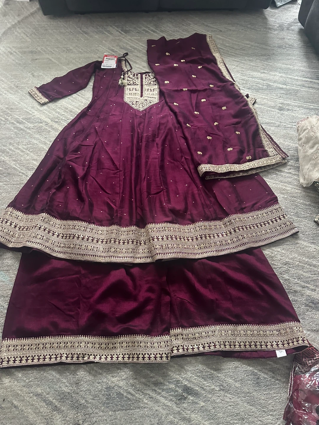 BN Indian Ethnic Wear Dress - Purple Silk with Gold Embroidery - photo 4