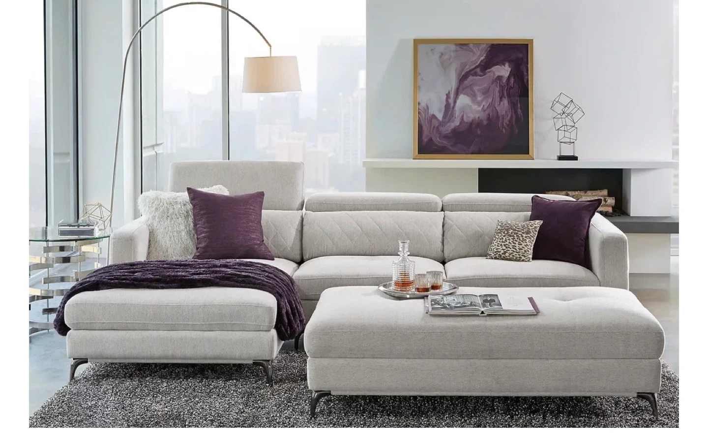 Sofia Vegara Grey Sectional Sofa w/ Reclining Headrests/Ottoman - photo 3