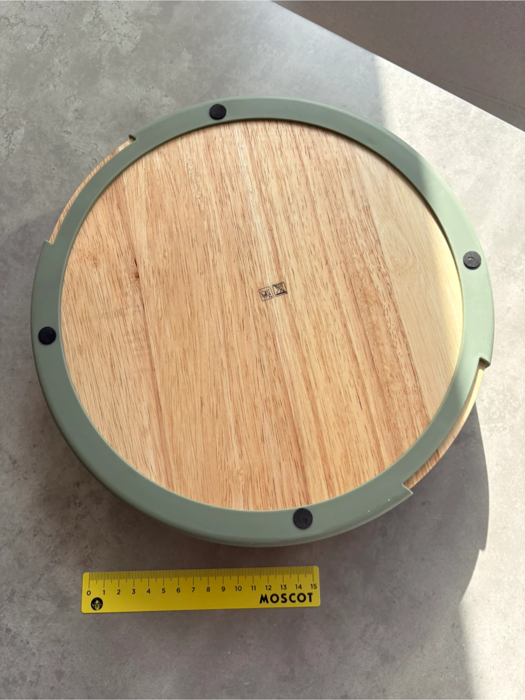 Round Serving Tray with Wood Base & Sage Green Handles - photo 3