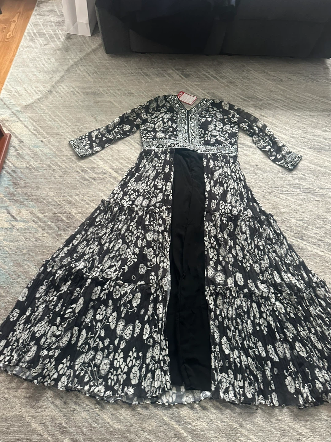 VIVA-AH Women's Black Floral Maxi Dress with Embellishment