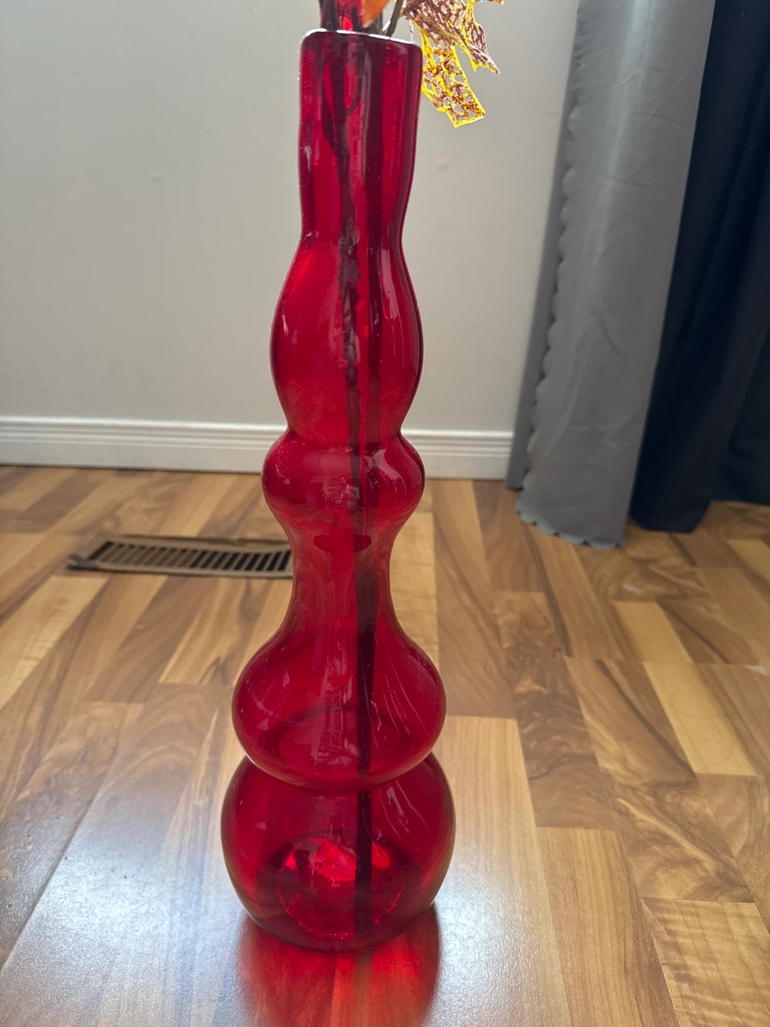Red Glass Vase with Fall Floral Arrangement - photo 2