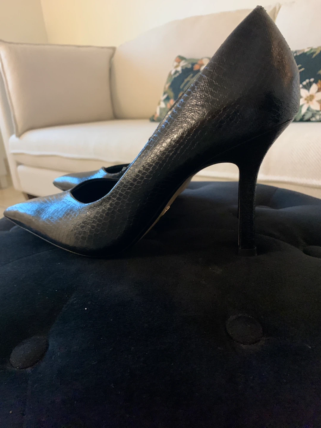 ZARA Black Faux Snakeskin Pointed-Toe Heels - photo 4