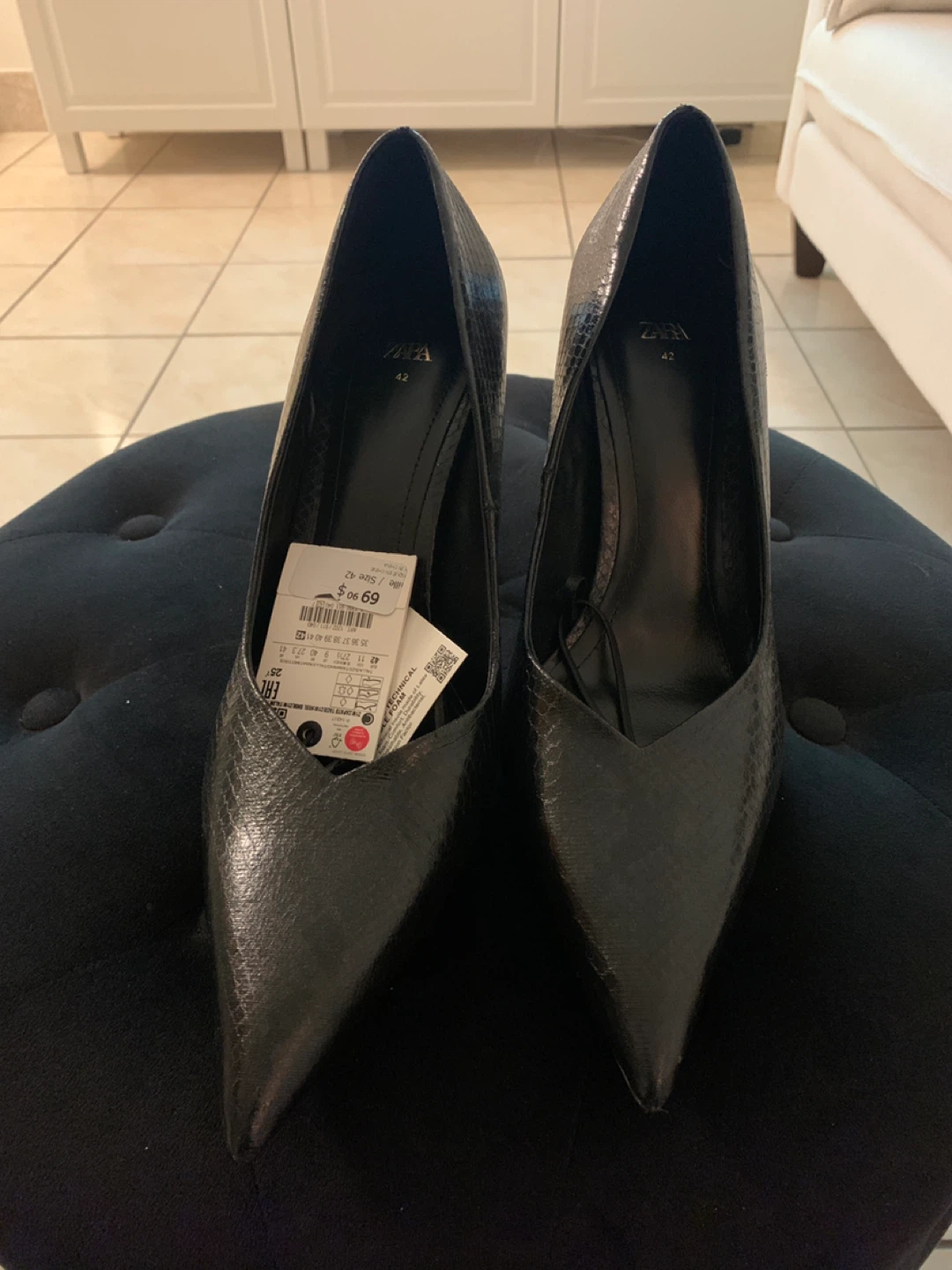 ZARA Black Faux Snakeskin Pointed-Toe Heels