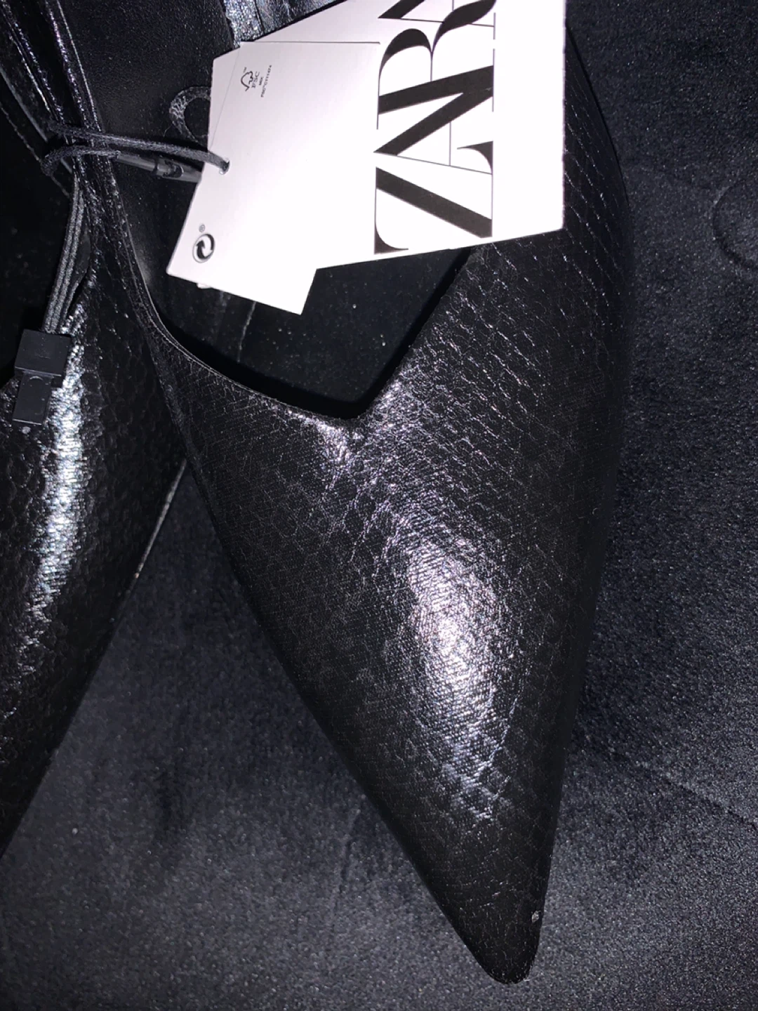 ZARA Black Faux Snakeskin Pointed-Toe Heels - photo 5