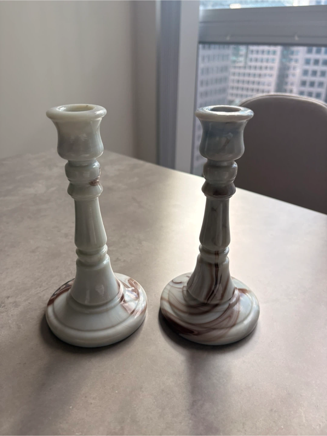 Vintage Akro Agate Slag Glass Candle Holders – Pair (1930s)
