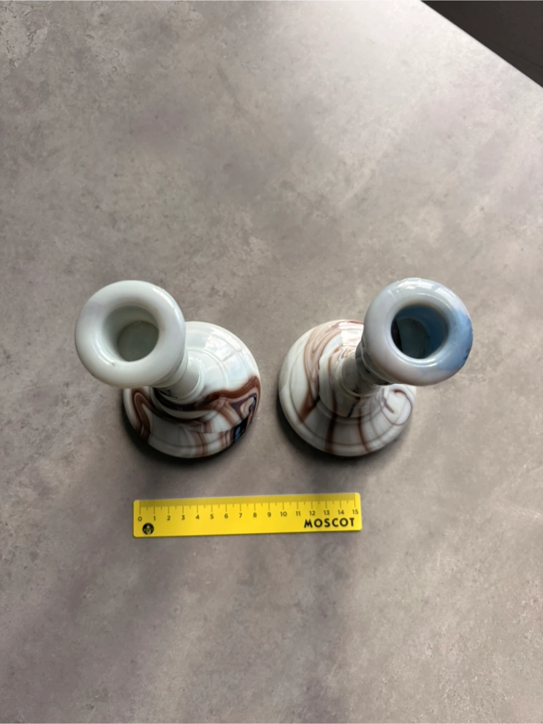 Vintage Akro Agate Slag Glass Candle Holders – Pair (1930s) - photo 4
