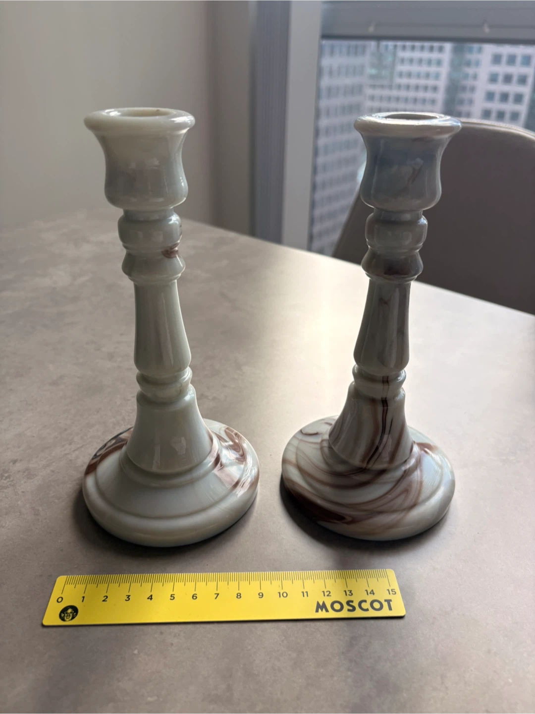 Vintage Akro Agate Slag Glass Candle Holders – Pair (1930s) - photo 2