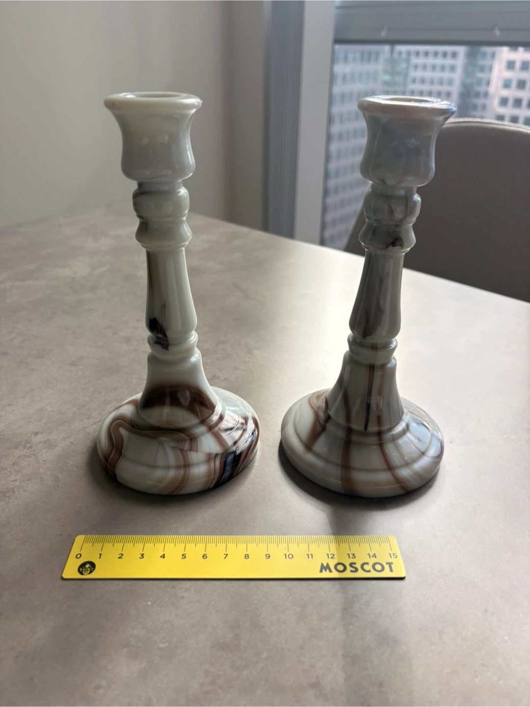 Vintage Akro Agate Slag Glass Candle Holders – Pair (1930s) - photo 3