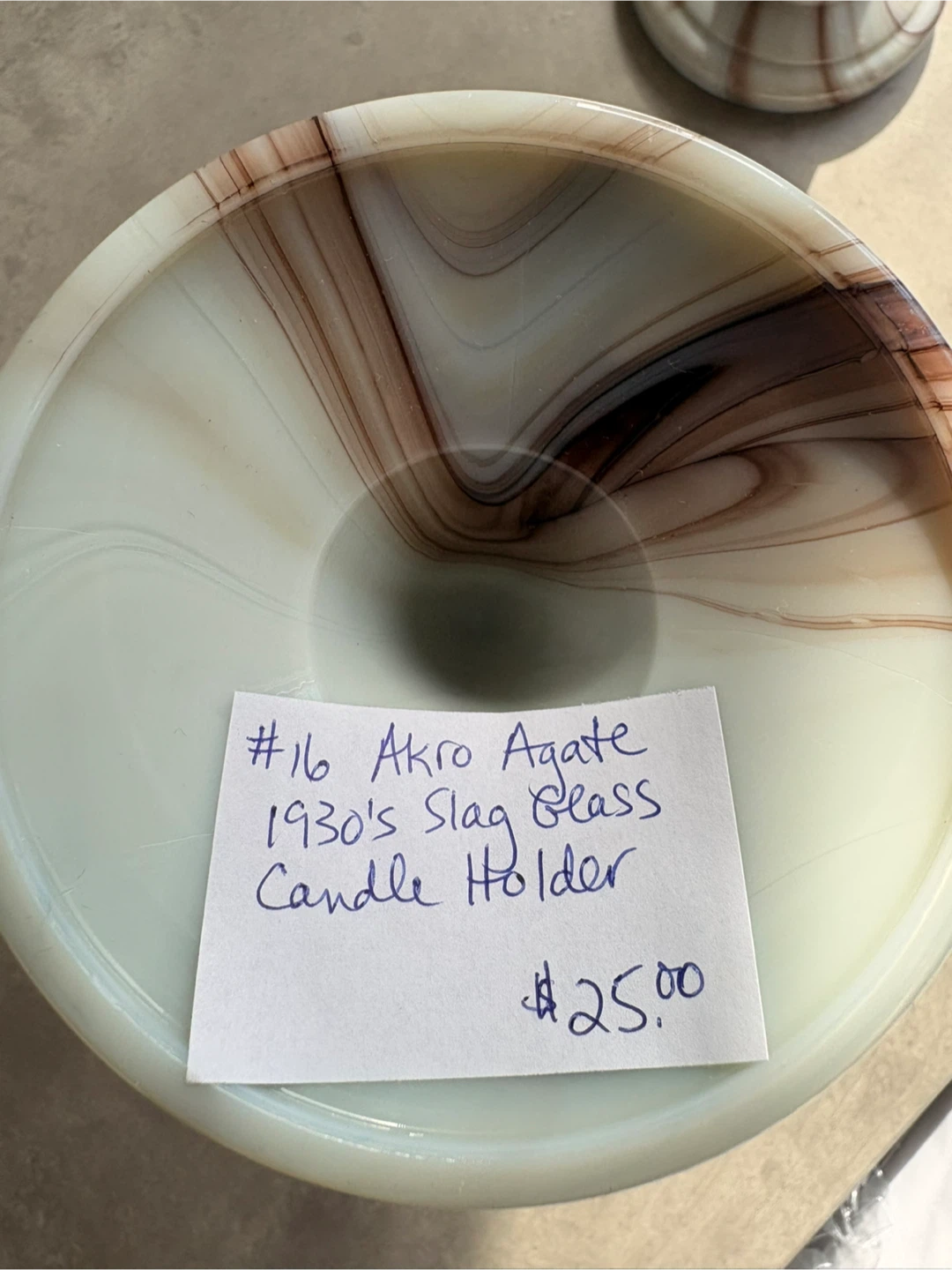 Vintage Akro Agate Slag Glass Candle Holders – Pair (1930s) - photo 5